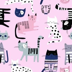 Papier Peint Pour Enfants - Chatons Colorés Sur Fond Rose – Image 1