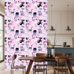 Papier Peint Pour Enfants - Chatons Colorés Sur Fond Rose – Image 4