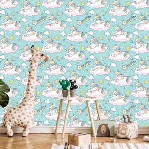 Papier Peint Pour Les Enfants - Licornes Endormies Et Étoiles Filantes – Image 5