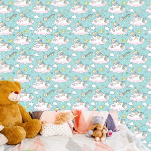 Papier Peint Pour Les Enfants - Licornes Endormies Et Étoiles Filantes – Image 6