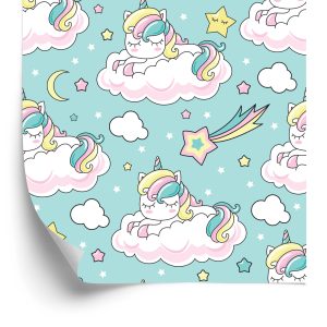 Papier Peint Pour Les Enfants - Licornes Endormies Et Étoiles Filantes – Image 2