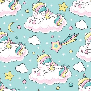 Papier Peint Pour Les Enfants - Licornes Endormies Et Étoiles Filantes – Image 1