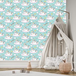 Papier Peint Pour Les Enfants - Licornes Endormies Et Étoiles Filantes – Image 3