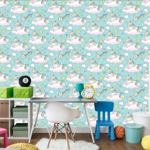 Papier Peint Pour Les Enfants - Licornes Endormies Et Étoiles Filantes – Image 4
