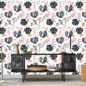 Papier Peint Perroquets Et Feuilles Et Fleurs Tropicales – Image 5