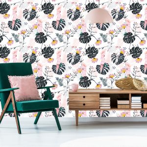Papier Peint Perroquets Et Feuilles Et Fleurs Tropicales – Image 6