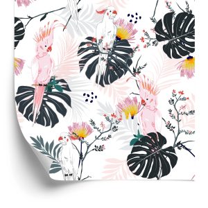 Papier Peint Perroquets Et Feuilles Et Fleurs Tropicales – Image 2
