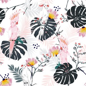 Papier Peint Perroquets Et Feuilles Et Fleurs Tropicales – Image 1