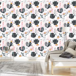 Papier Peint Perroquets Et Feuilles Et Fleurs Tropicales – Image 3