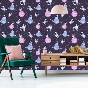 Papier Peint Pour Les Enfants - Cosmonautes Parmi Les Étoiles Et Les Planètes – Image 6