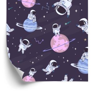 Papier Peint Pour Les Enfants - Cosmonautes Parmi Les Étoiles Et Les Planètes – Image 2