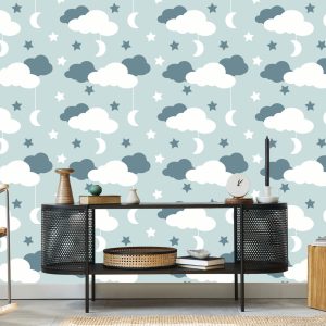 Papier Peint Pour Les Enfants - Étoiles, Nuages ​​Et Lunes – Image 5