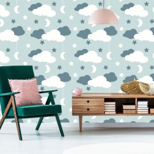 Papier Peint Pour Les Enfants - Étoiles, Nuages ​​Et Lunes – Image 6