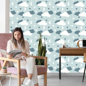 Papier Peint Pour Les Enfants - Étoiles, Nuages ​​Et Lunes – Image 7