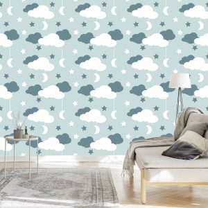 Papier Peint Pour Les Enfants - Étoiles, Nuages ​​Et Lunes – Image 3