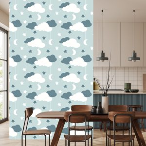 Papier Peint Pour Les Enfants - Étoiles, Nuages ​​Et Lunes – Image 4