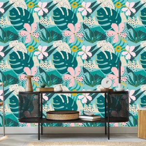 Papier Peint Tropical - Feuilles Et Fleurs Colorées À La Mode – Image 5