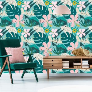 Papier Peint Tropical - Feuilles Et Fleurs Colorées À La Mode – Image 6
