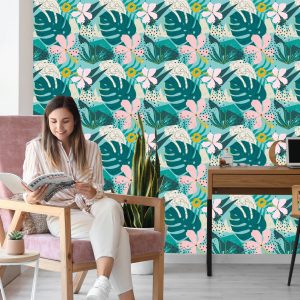 Papier Peint Tropical - Feuilles Et Fleurs Colorées À La Mode – Image 7