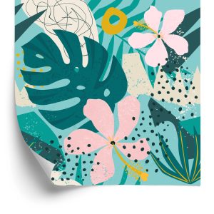 Papier Peint Tropical - Feuilles Et Fleurs Colorées À La Mode – Image 2