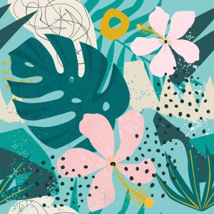 Papier Peint Tropical - Feuilles Et Fleurs Colorées À La Mode – Image 1