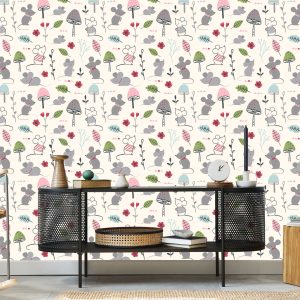 Papier Peint Pour Les Enfants - Souris, Champignons Et Fleurs – Image 5
