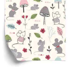 Papier Peint Pour Les Enfants - Souris, Champignons Et Fleurs – Image 2
