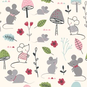Papier Peint Pour Les Enfants - Souris, Champignons Et Fleurs – Image 1