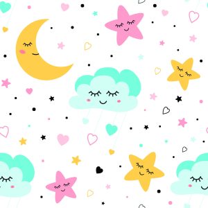 Papier Peint Pour Les Enfants - Étoiles Endormies Colorées, Nuages ​​Et Lunes – Image 1