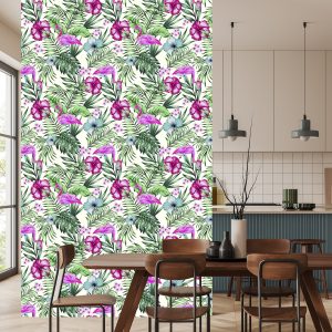Papier Peint Tropical - Feuilles Et Fleurs De Flamants Roses – Image 4