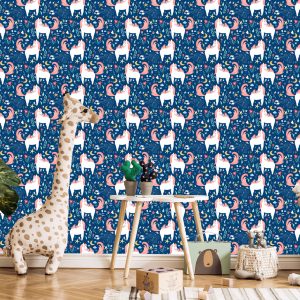 Papier Peint Pour Les Enfants - Licornes Et Plantes – Image 5