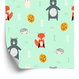 Papier Peint Pour Les Enfants - Animaux De La Forêt Aux Couleurs Pastel – Image 2