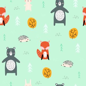 Papier Peint Pour Les Enfants - Animaux De La Forêt Aux Couleurs Pastel – Image 1