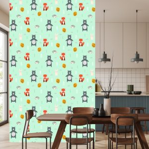 Papier Peint Pour Les Enfants - Animaux De La Forêt Aux Couleurs Pastel – Image 4