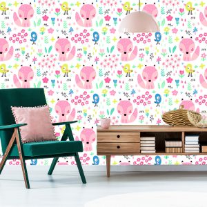 Papier Peint Pour Les Enfants - Joyeux Renards Et Oiseaux – Image 6