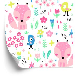 Papier Peint Pour Les Enfants - Joyeux Renards Et Oiseaux – Image 2