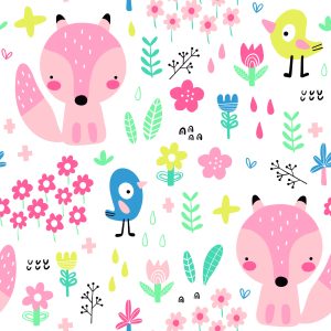 Papier Peint Pour Les Enfants - Joyeux Renards Et Oiseaux – Image 1