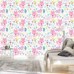 Papier Peint Pour Les Enfants - Joyeux Renards Et Oiseaux – Image 3