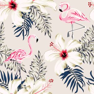 Papier Peint Feuilles Et Fleurs De Flamants Roses – Image 1
