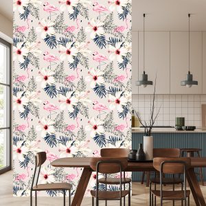 Papier Peint Feuilles Et Fleurs De Flamants Roses – Image 4