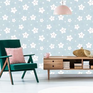 Papier Peint Pour Les Enfants - Étoiles Blanches Souriantes – Image 6