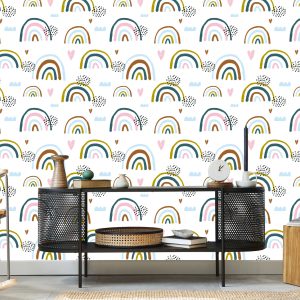 Papier Peint Pour Les Enfants - Coeurs Et Arc-En-Ciel – Image 5