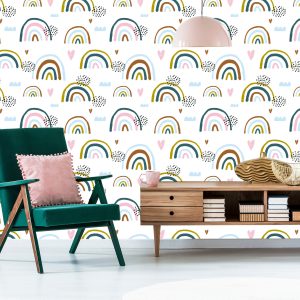 Papier Peint Pour Les Enfants - Coeurs Et Arc-En-Ciel – Image 6