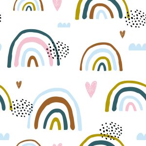 Papier Peint Pour Les Enfants - Coeurs Et Arc-En-Ciel – Image 1