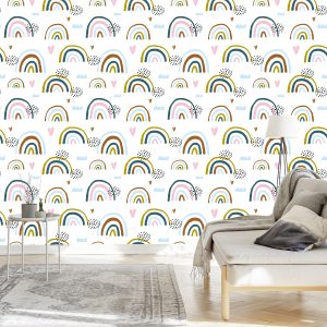 Papier Peint Pour Les Enfants - Coeurs Et Arc-En-Ciel – Image 3