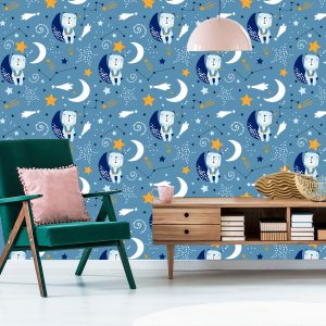 Papier Peint Pour Les Enfants - Étoiles, Lunes Et Ours En Peluche Endormis – Image 6