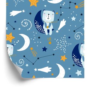 Papier Peint Pour Les Enfants - Étoiles, Lunes Et Ours En Peluche Endormis – Image 2