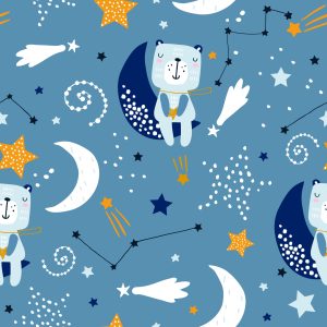 Papier Peint Pour Les Enfants - Étoiles, Lunes Et Ours En Peluche Endormis – Image 1