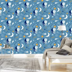 Papier Peint Pour Les Enfants - Étoiles, Lunes Et Ours En Peluche Endormis – Image 3