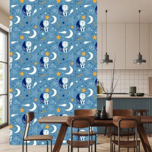 Papier Peint Pour Les Enfants - Étoiles, Lunes Et Ours En Peluche Endormis – Image 4